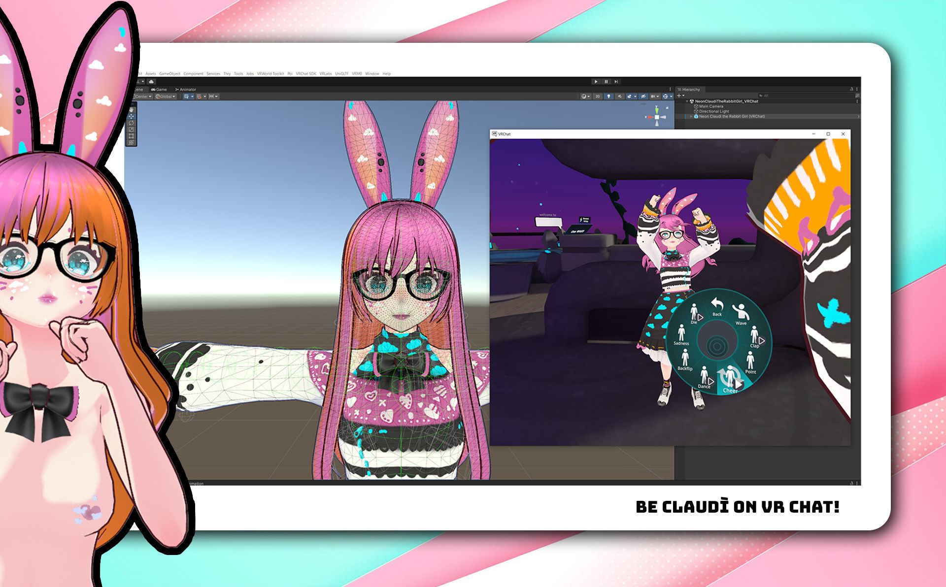 Neon Claudi The Bunny Girl RIGGED AVATAR VRChat Livelink Vtube Low-poly 3D model_5