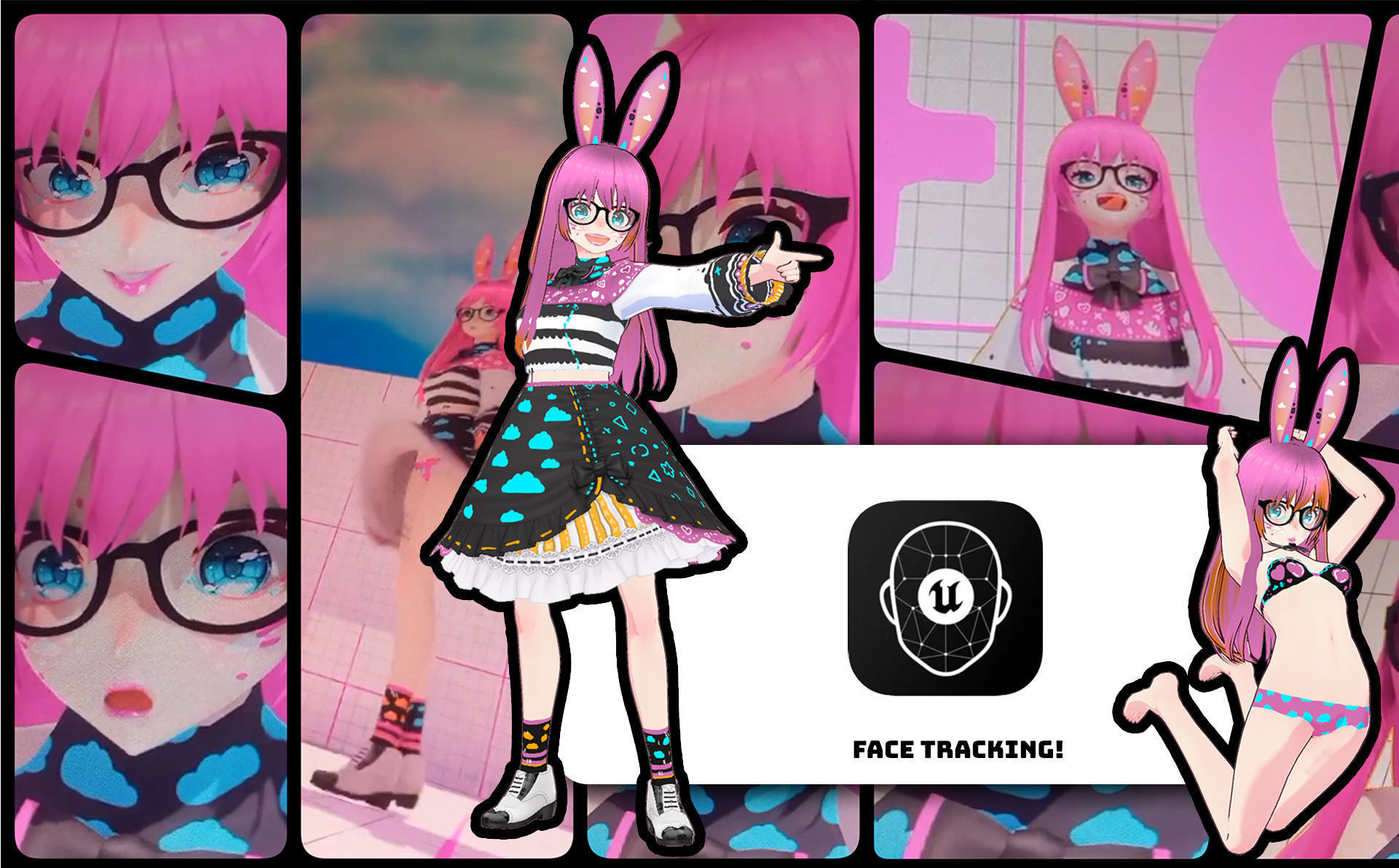 Neon Claudi The Bunny Girl RIGGED AVATAR VRChat Livelink Vtube Low-poly 3D model_2