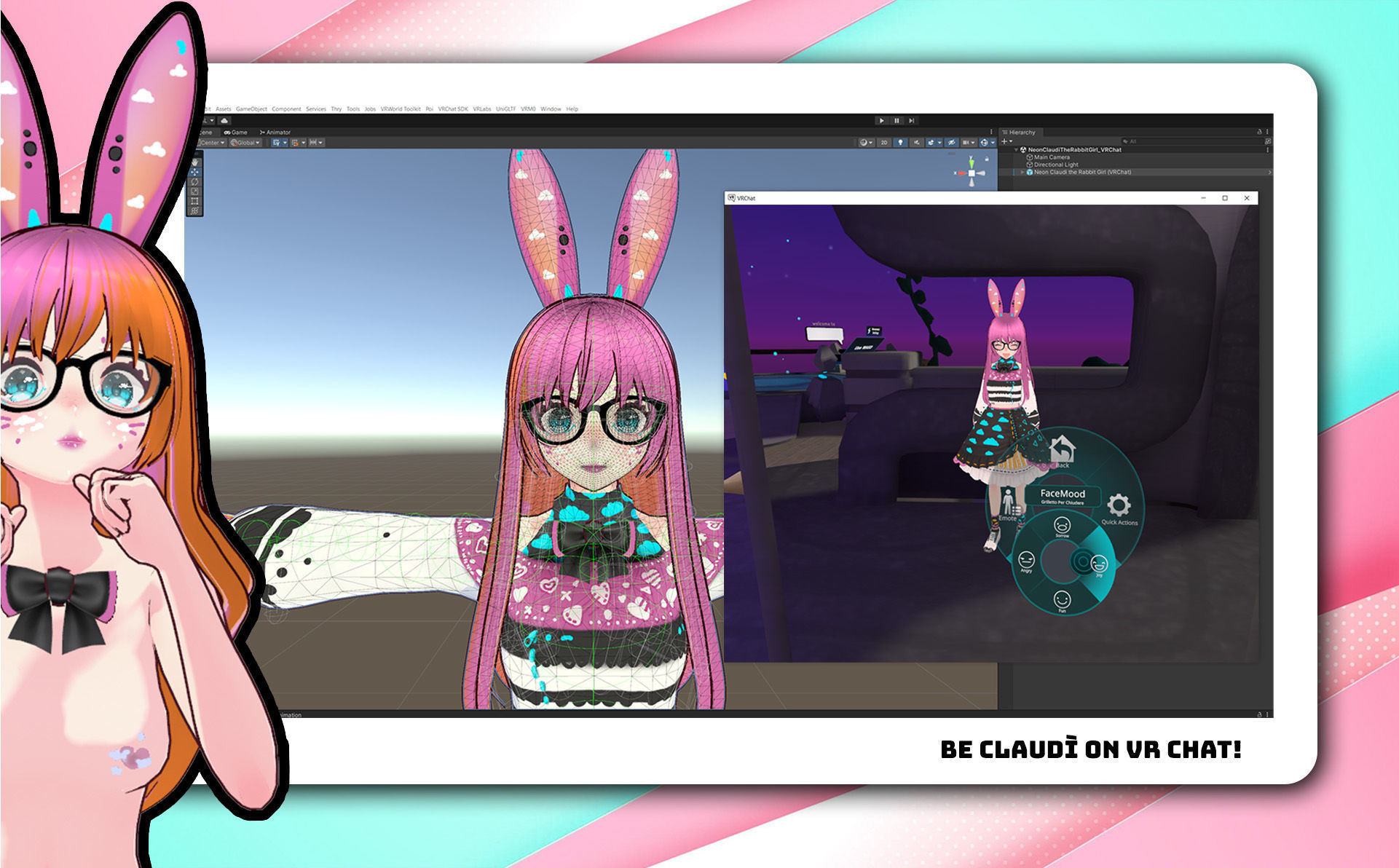 Neon Claudi The Bunny Girl RIGGED AVATAR VRChat Livelink Vtube Low-poly 3D model_4