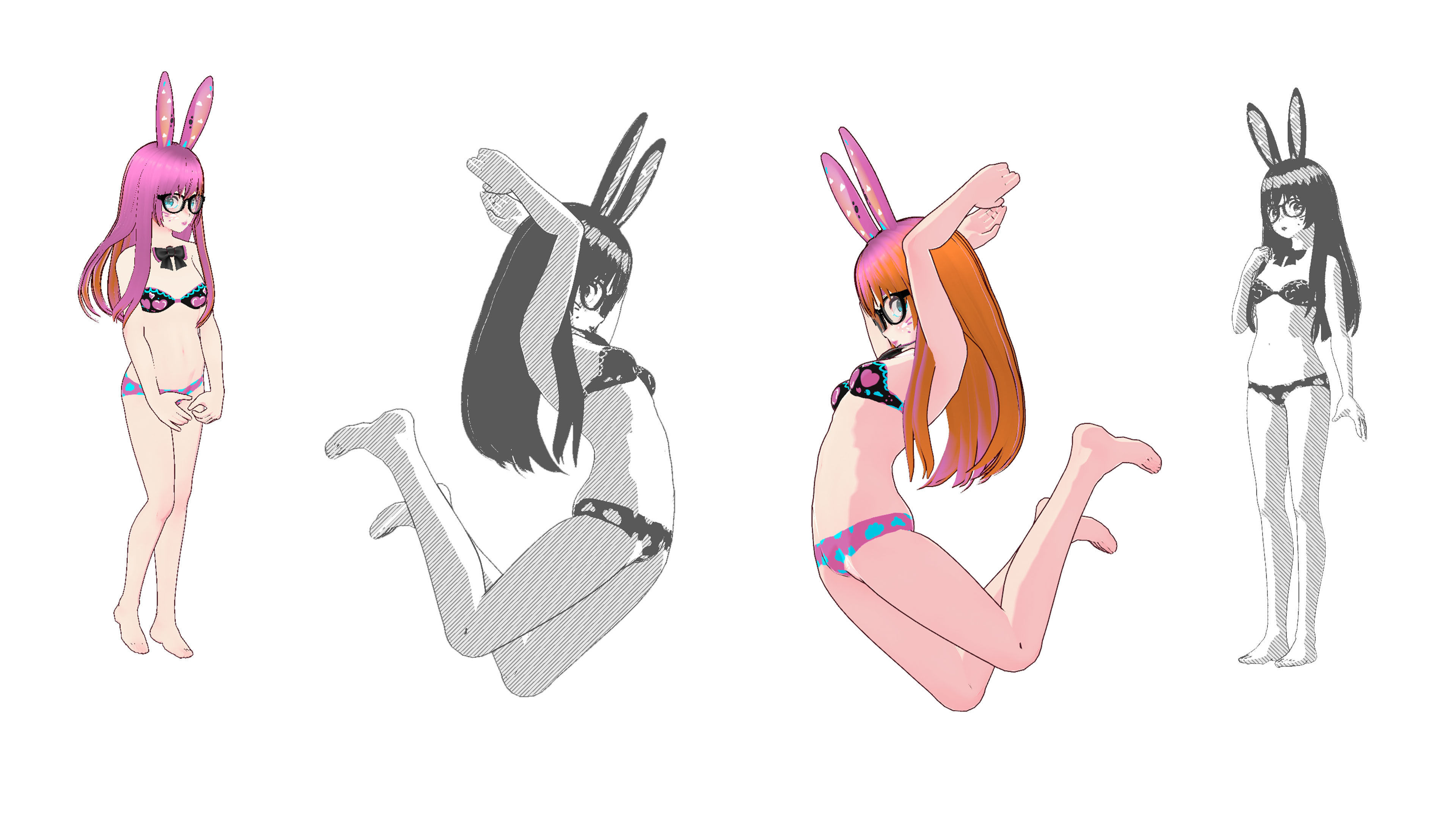 Neon Claudi The Bunny Girl RIGGED AVATAR VRChat Livelink Vtube Low-poly 3D model_40