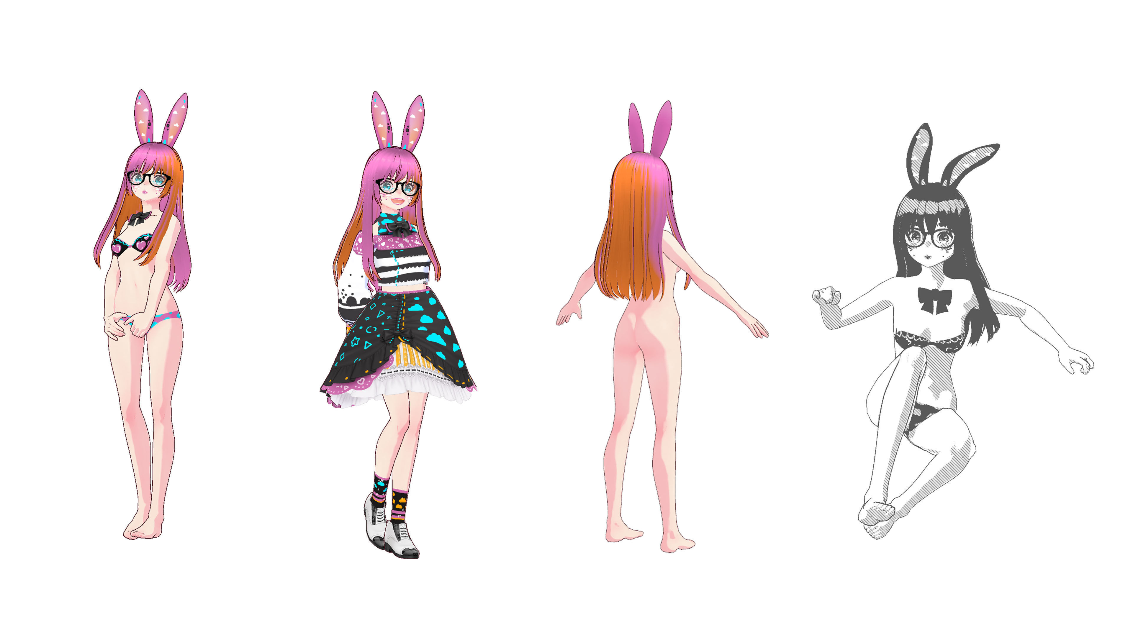 Neon Claudi The Bunny Girl RIGGED AVATAR VRChat Livelink Vtube Low-poly 3D model_58