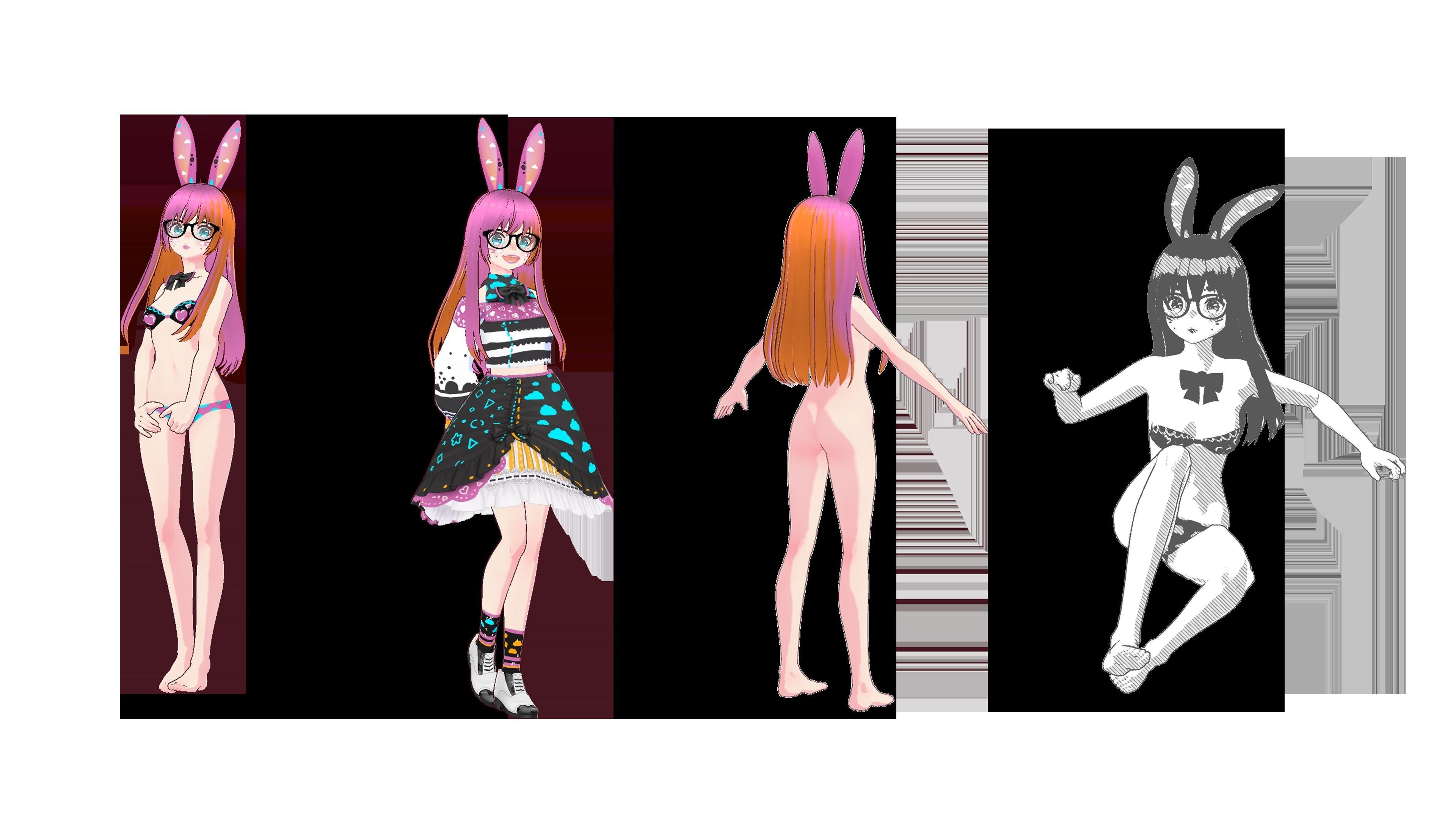 Neon Claudi The Bunny Girl RIGGED AVATAR VRChat Livelink Vtube Low-poly 3D model_53