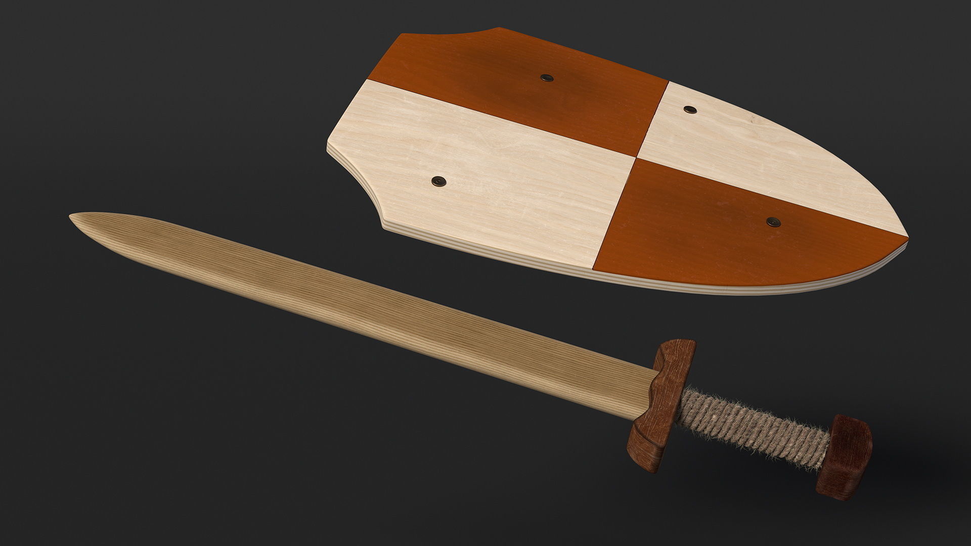 Toy Wooden Sword and Shield Fur 3D model