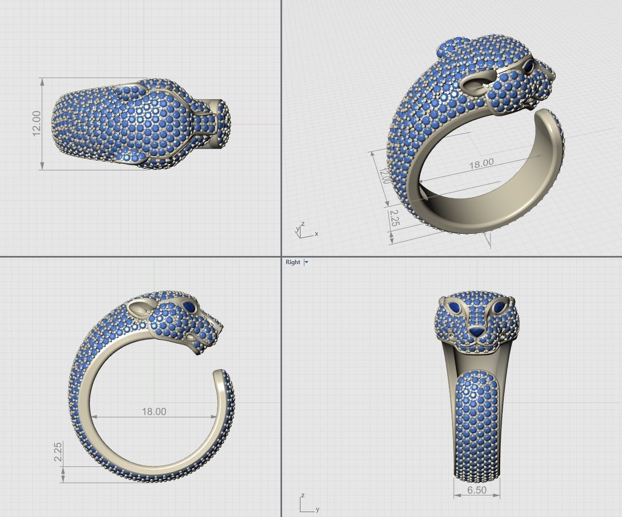 Diamond Panther Ring 3D print model_1