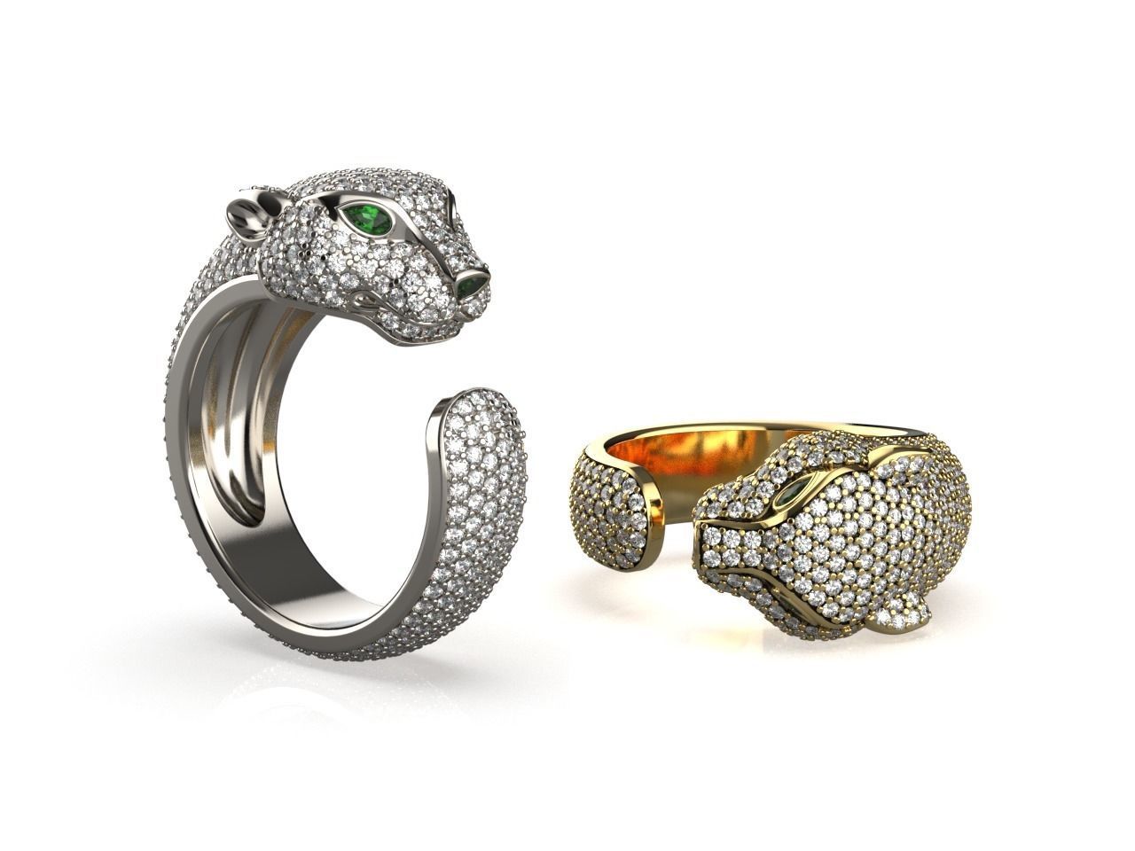 Diamond Panther Ring 3D print model_7