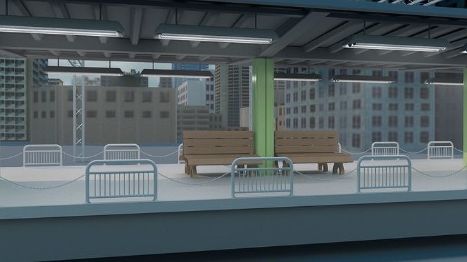 A railway station lowply industrial CAD Low-poly 3D model