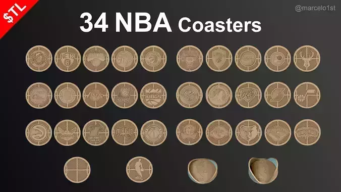NBA 32 Coaster Pack and 2 Coaster Holder 3D print model
