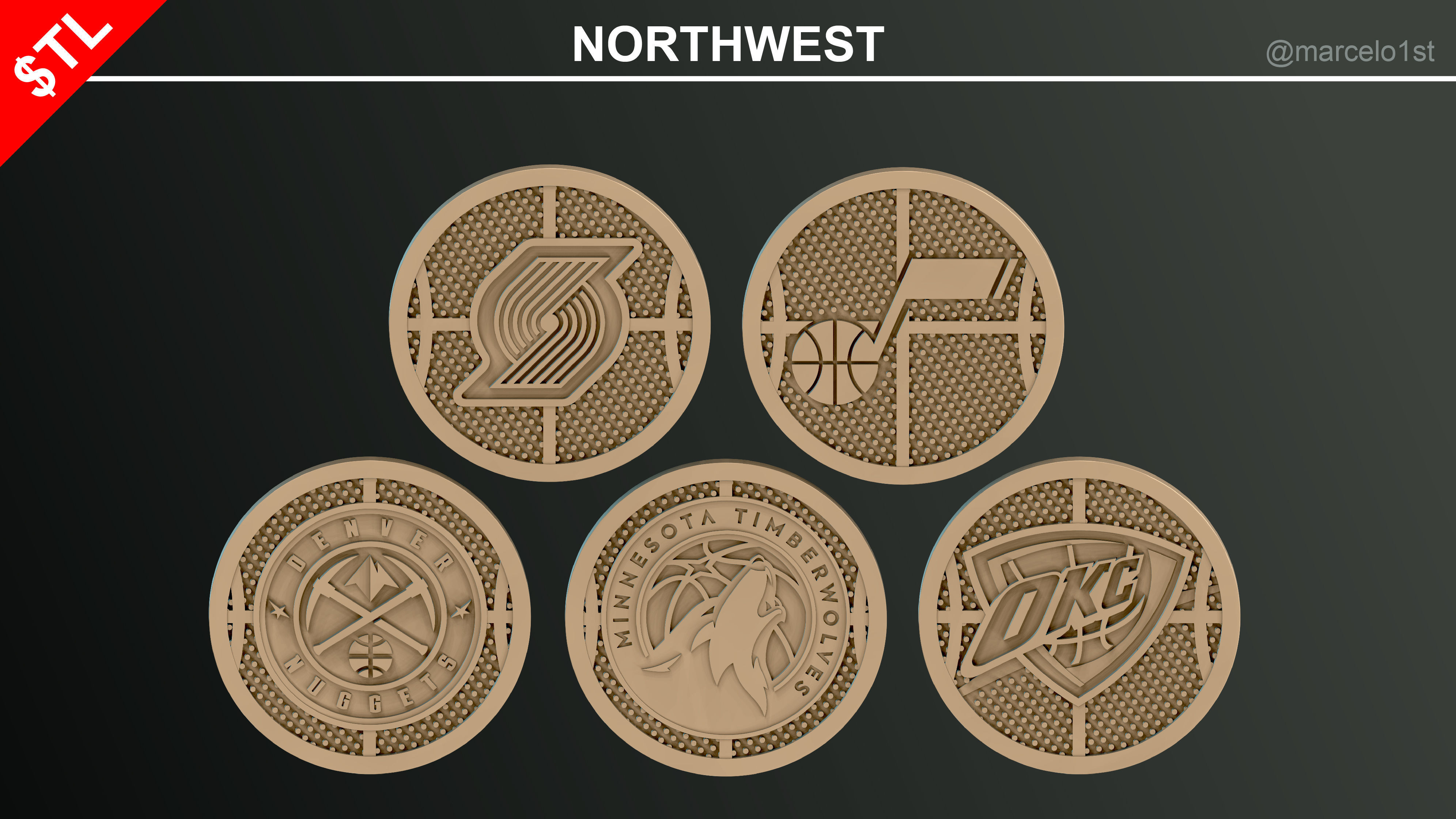 NBA 32 Coaster Pack and 2 Coaster Holder 3D print model_10