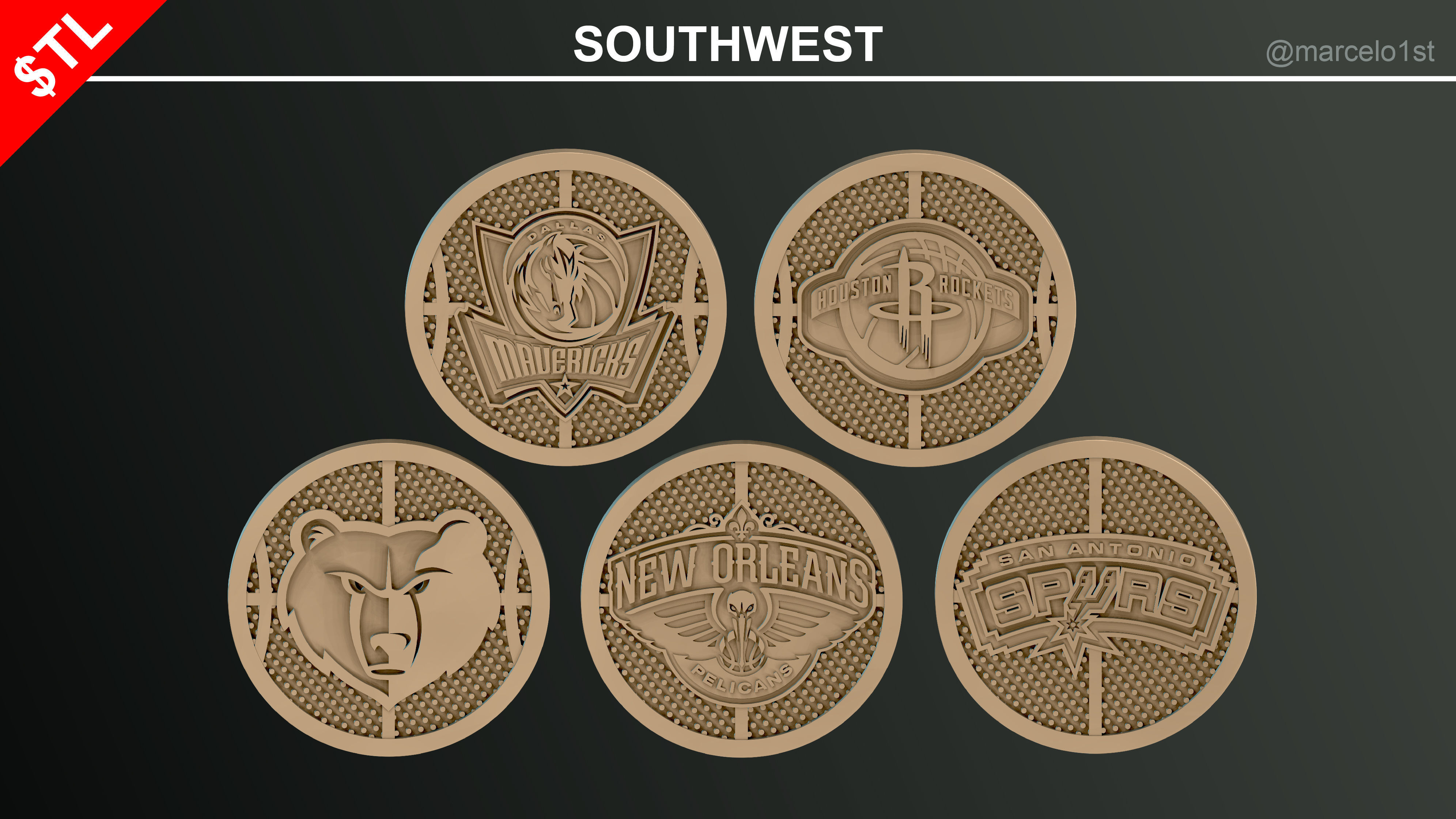 NBA 32 Coaster Pack and 2 Coaster Holder 3D print model_14