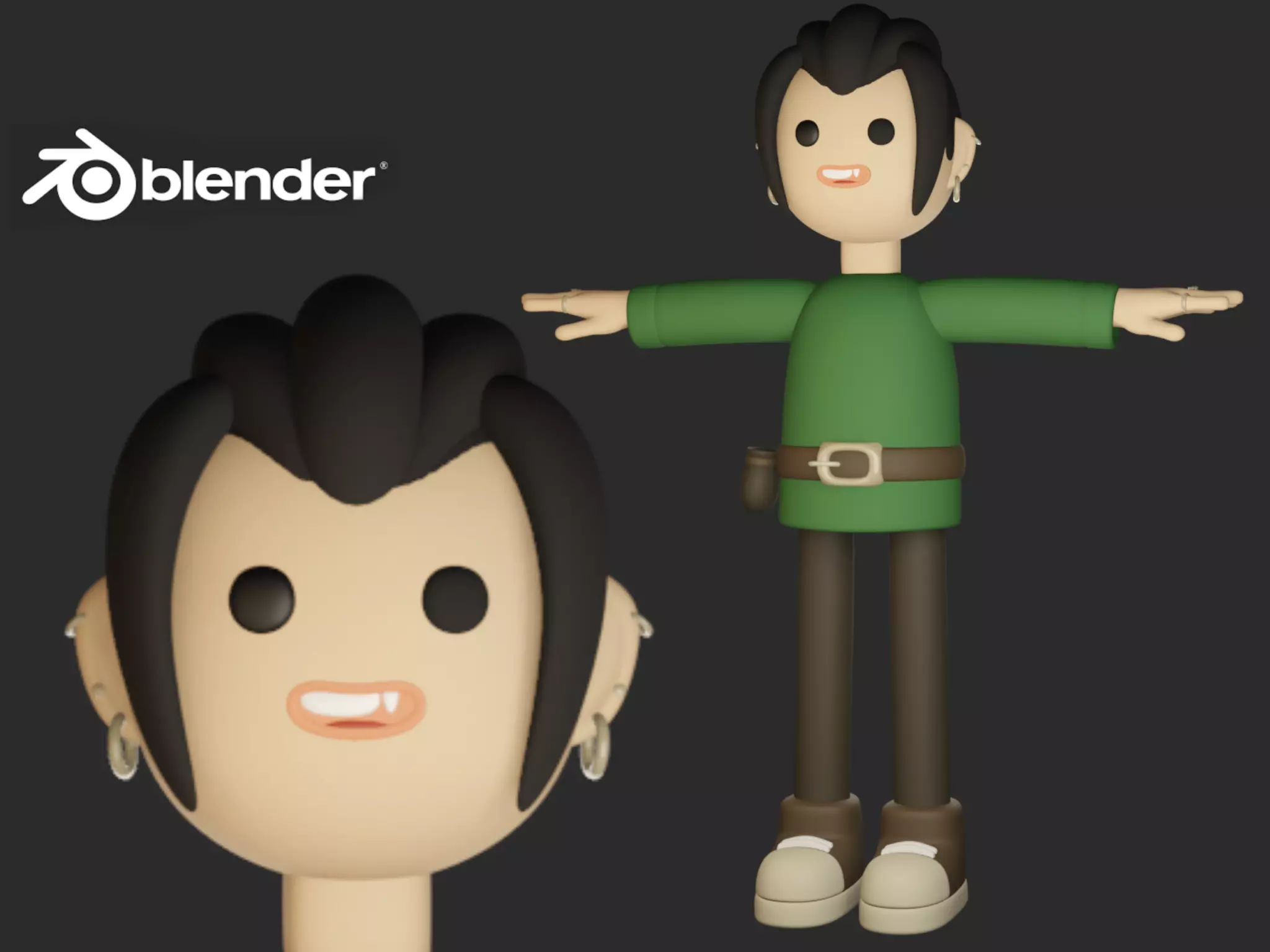 Cute character boy Low-poly 3D model_0