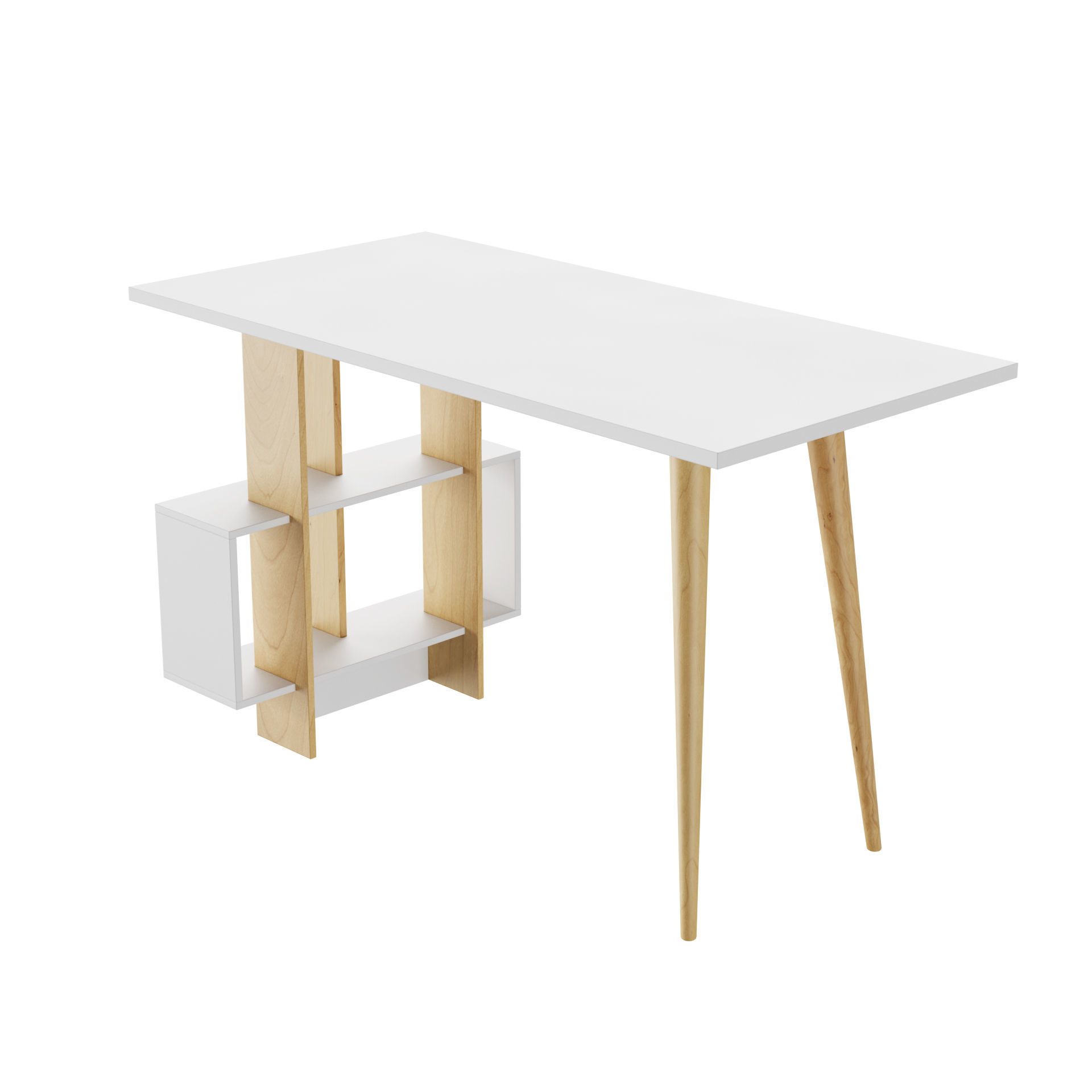 White Oak Side Desk 3D model_4