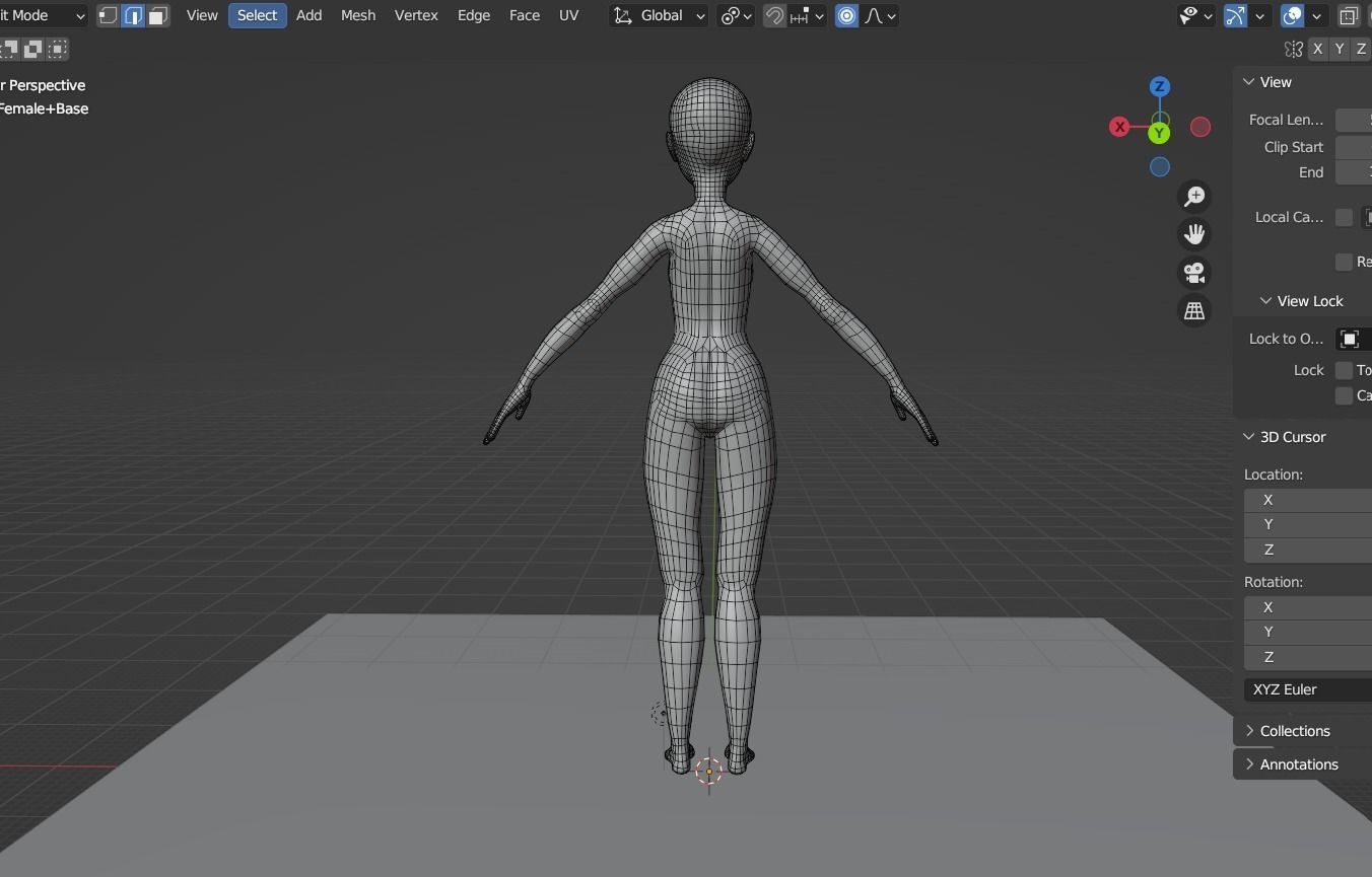 Female Body Base Low-poly 3D model_8