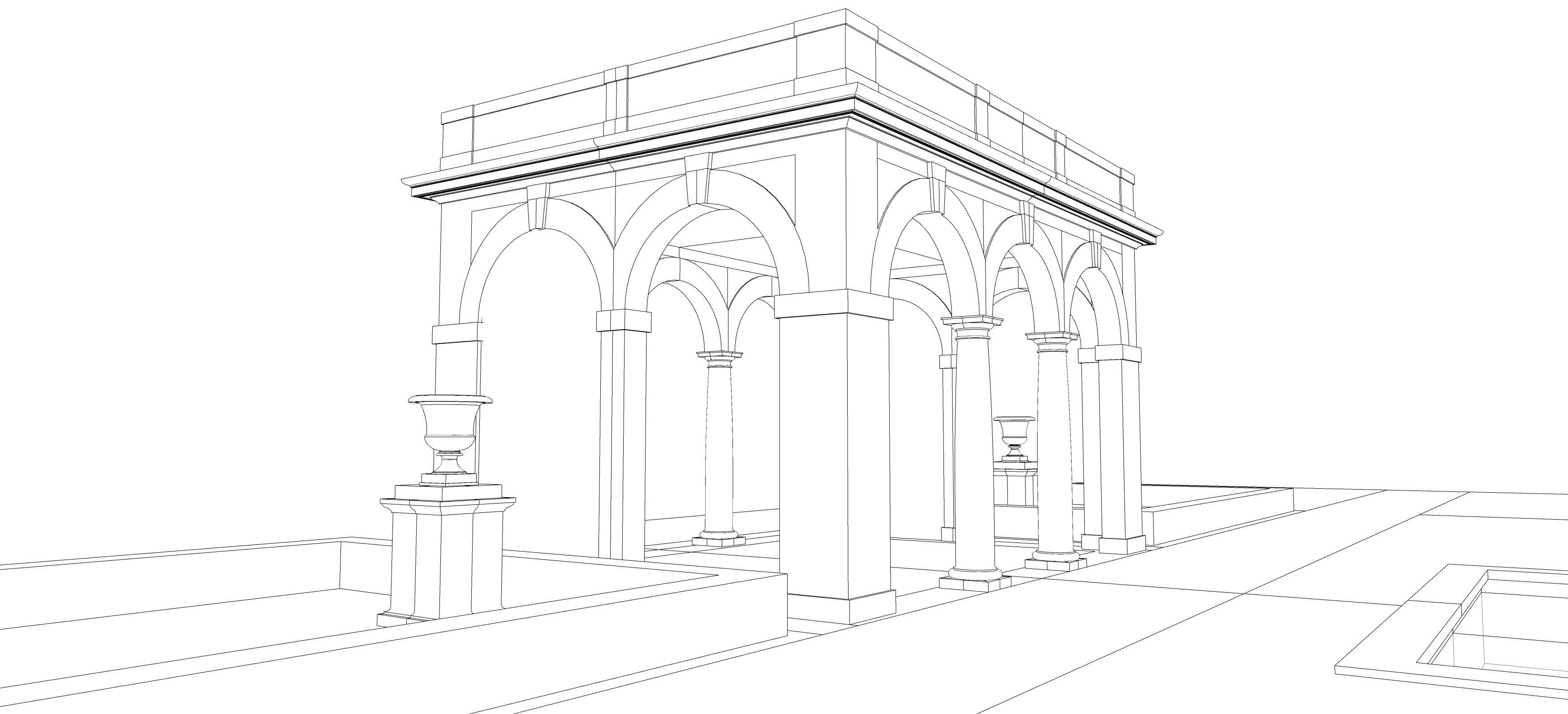 Exteriors swimming pool with classical Tuscan columns pergola 3D model_5