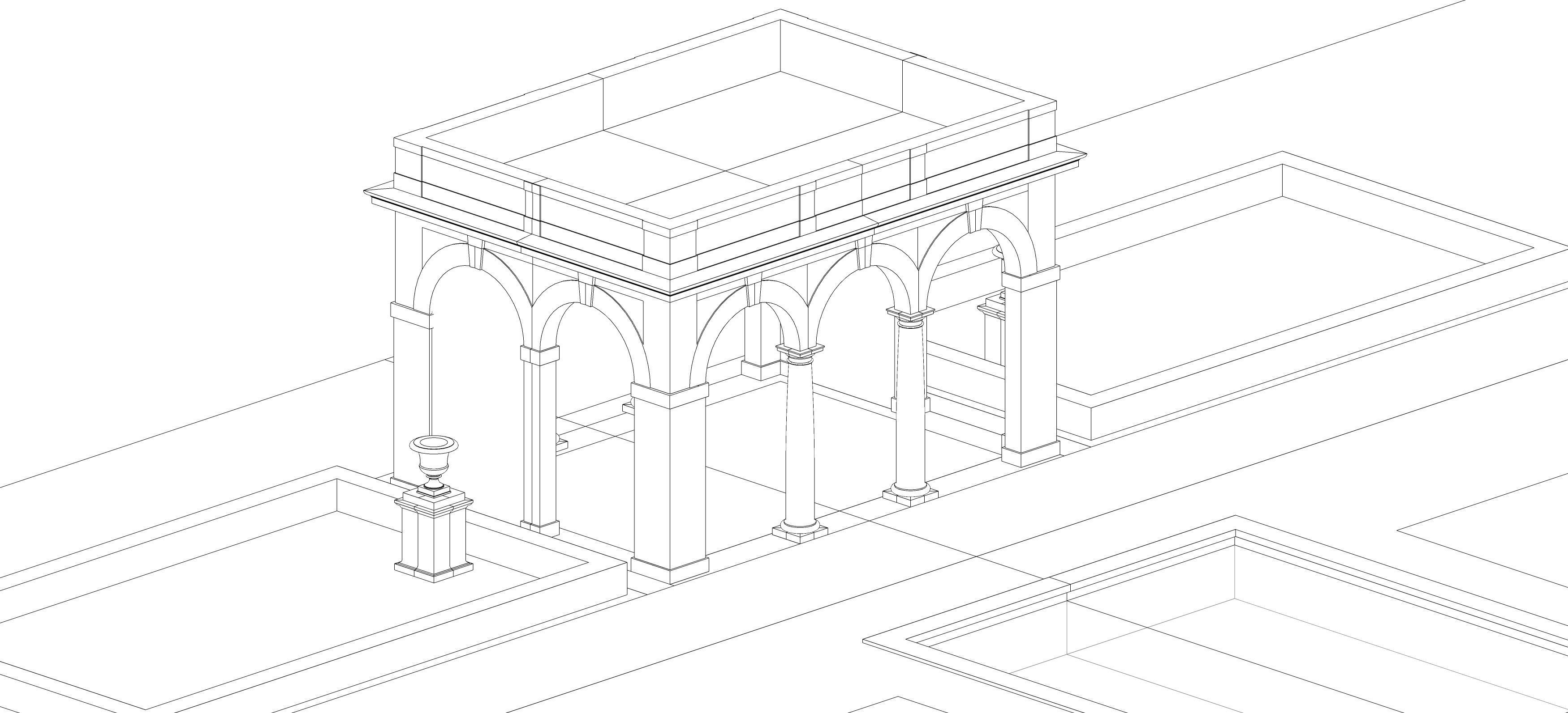 Exteriors swimming pool with classical Tuscan columns pergola 3D model_8