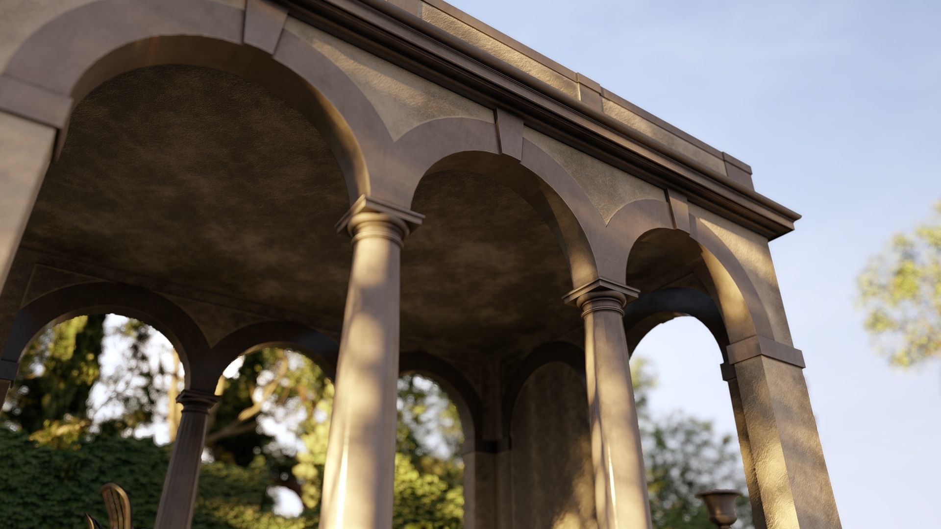 Exteriors swimming pool with classical Tuscan columns pergola 3D model_3