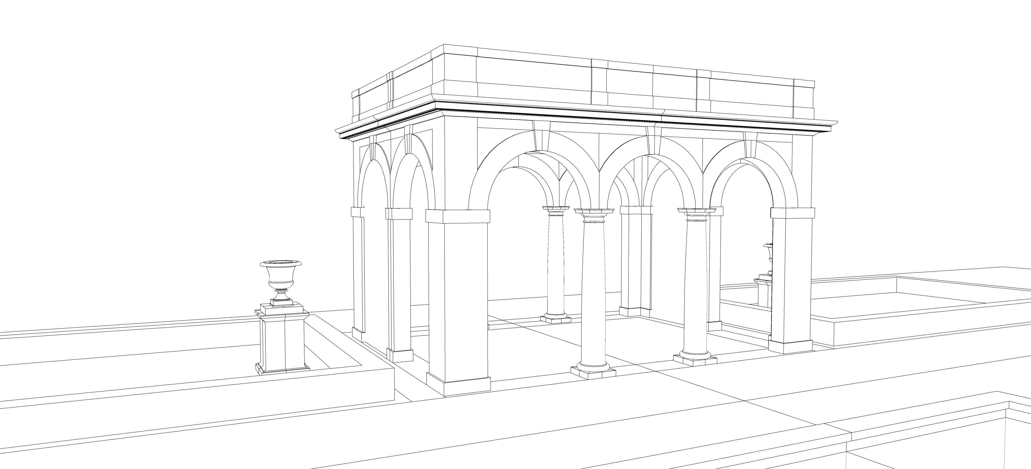 Exteriors swimming pool with classical Tuscan columns pergola 3D model_6