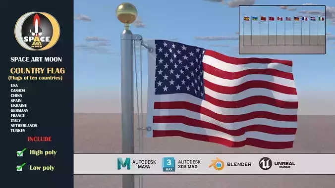 Flags Low-poly 3D model Flags Low-poly 3D model