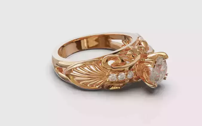 Edwardian era styled gold and diamonds engagement ring Camellia