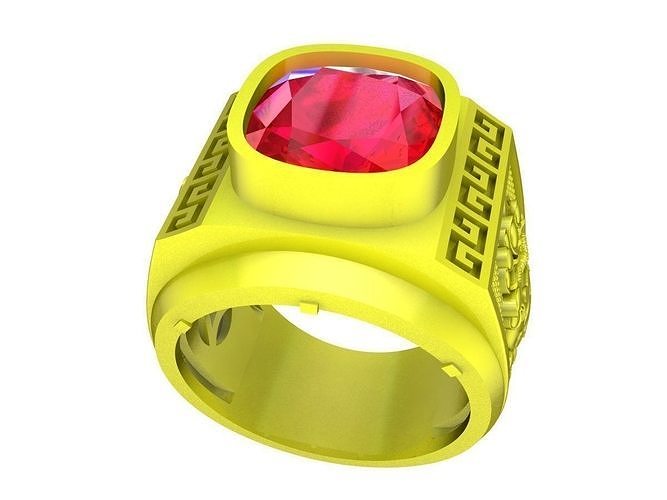 4786 diamond cushion lucky men ring 3D print model