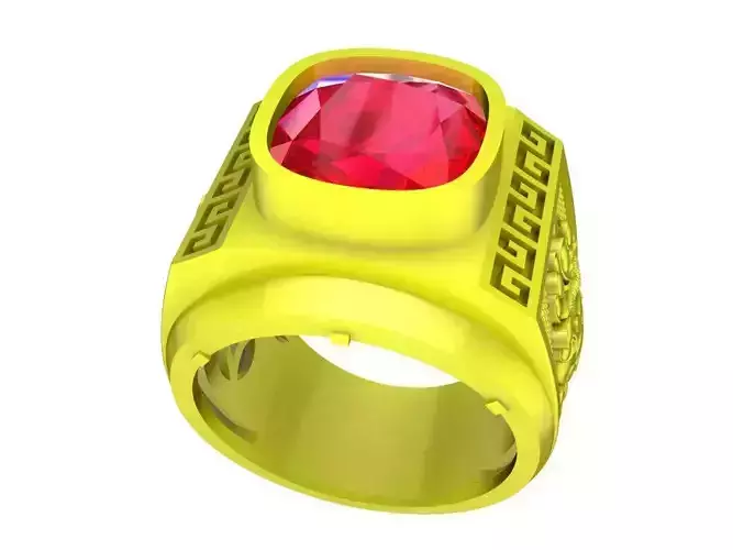 A4786 Diamond Cushion Lucky Men Ring 3D Model