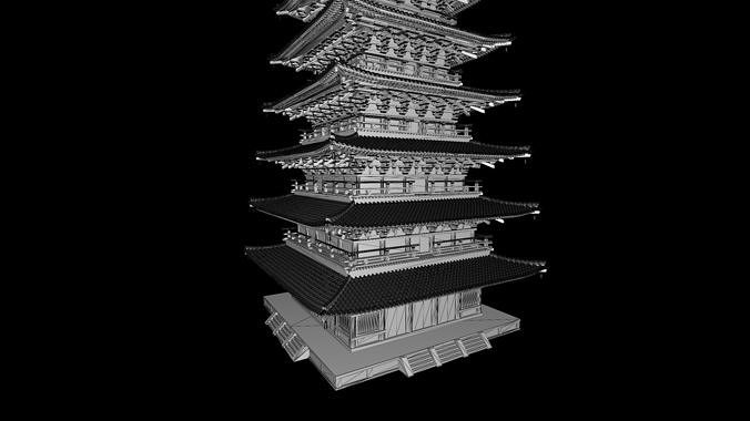 Japan Todaiji Temple Pagoda Low-poly 3D model 5