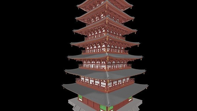 Japan Todaiji Temple Pagoda Low-poly 3D model 2