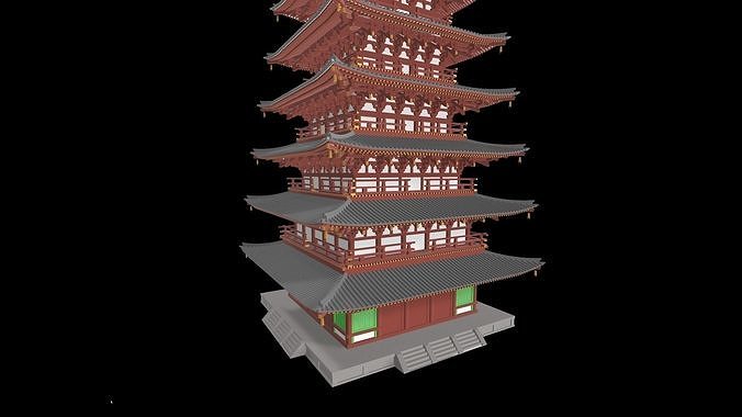 Japan Todaiji Temple Pagoda Low-poly 3D model 4