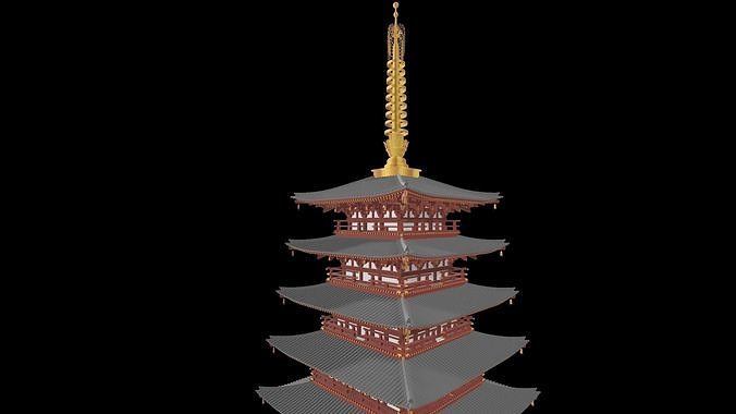 Japan Todaiji Temple Pagoda Low-poly 3D model 3