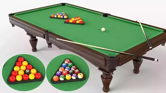 Wooden green Billiard Tabl  balls sticks and chalk
