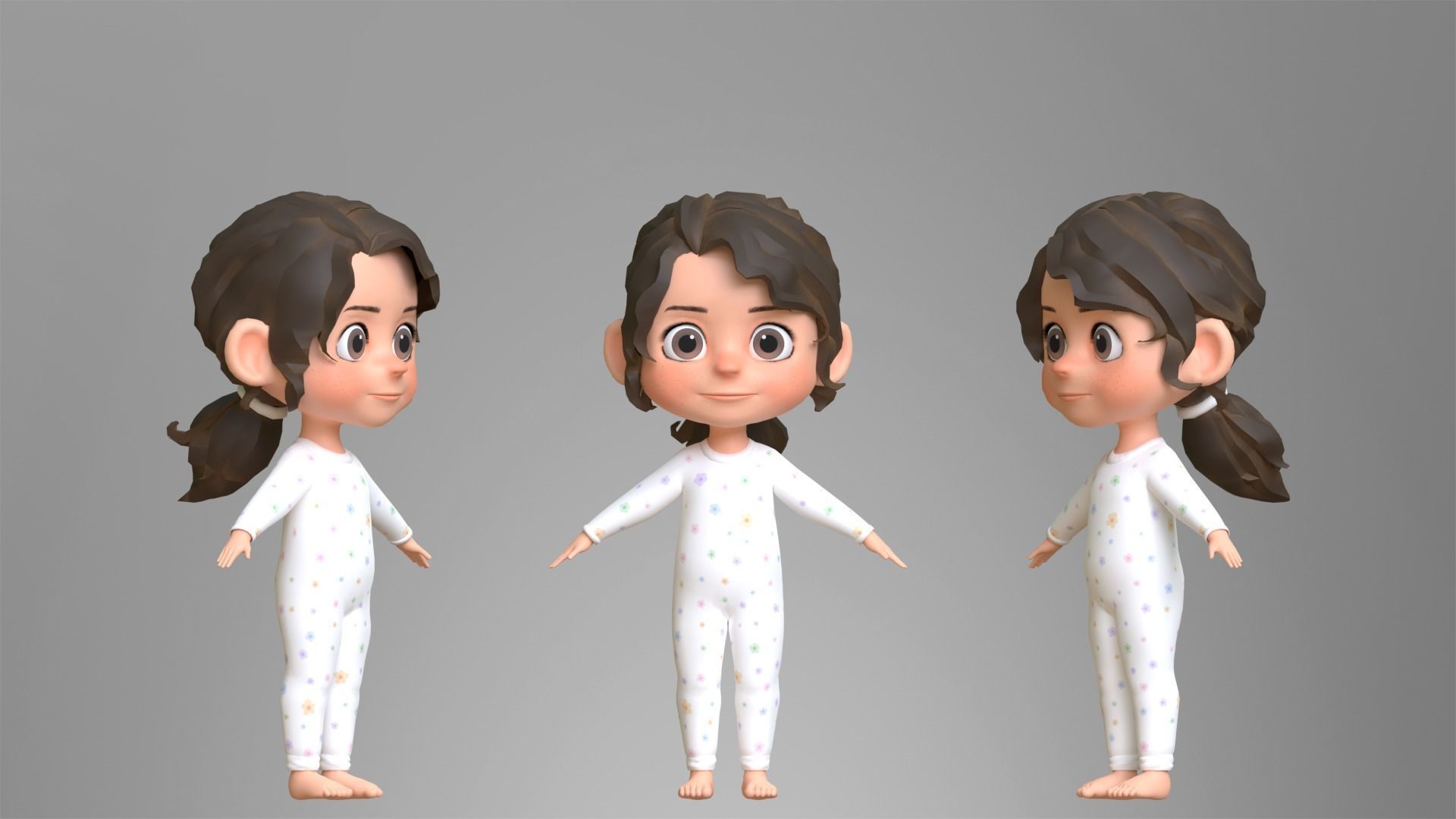 Cartoon Girl Character Low-poly 3D model_4