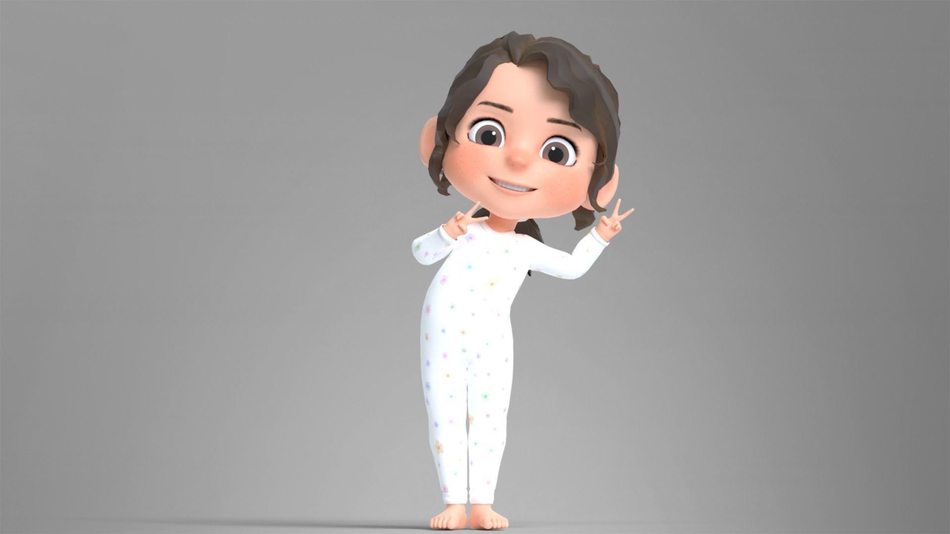 Cartoon Girl Character Low-poly 3D model_2