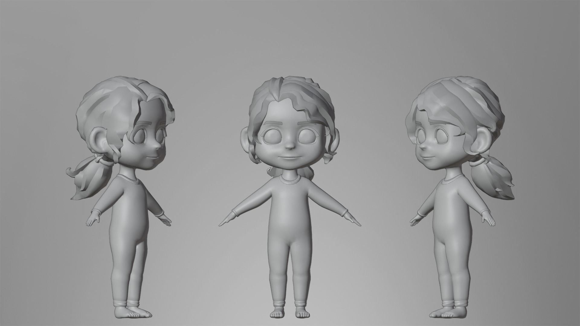 Cartoon Girl Character Low-poly 3D model_6
