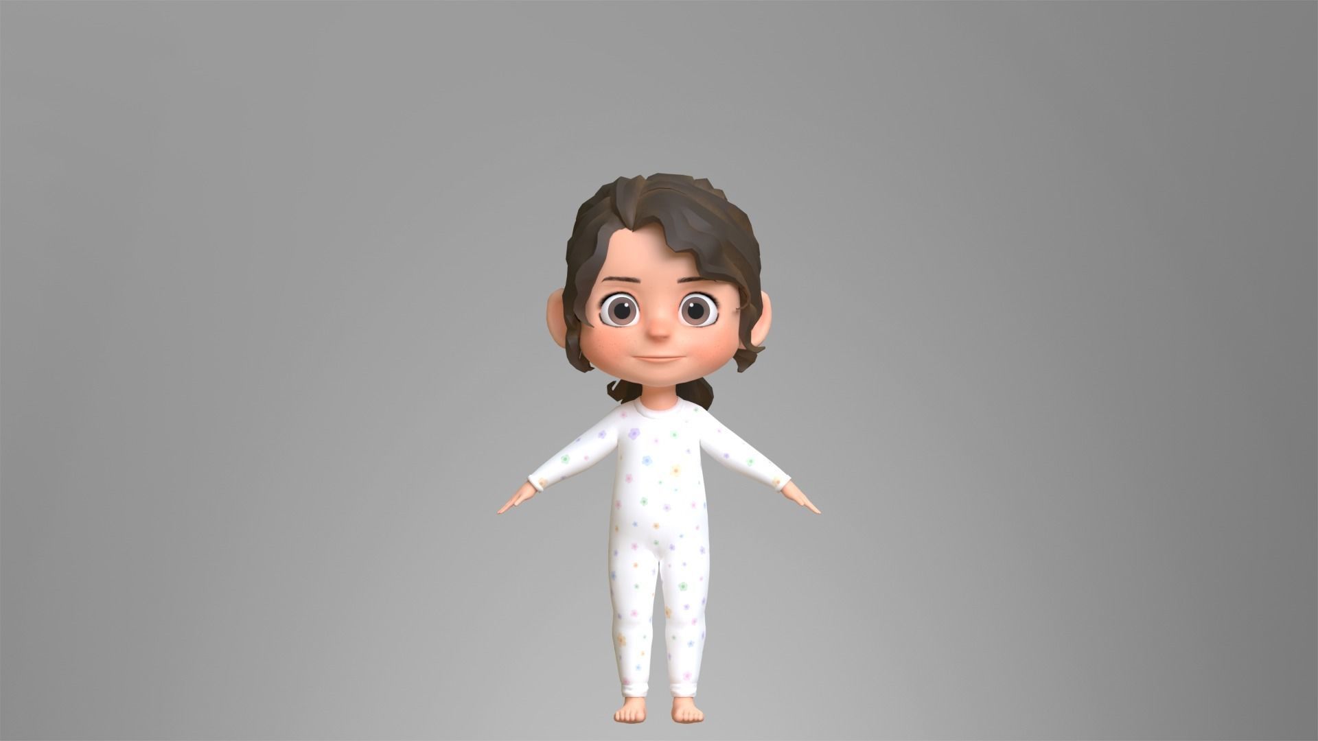 Cartoon Girl Character Low-poly 3D model_9