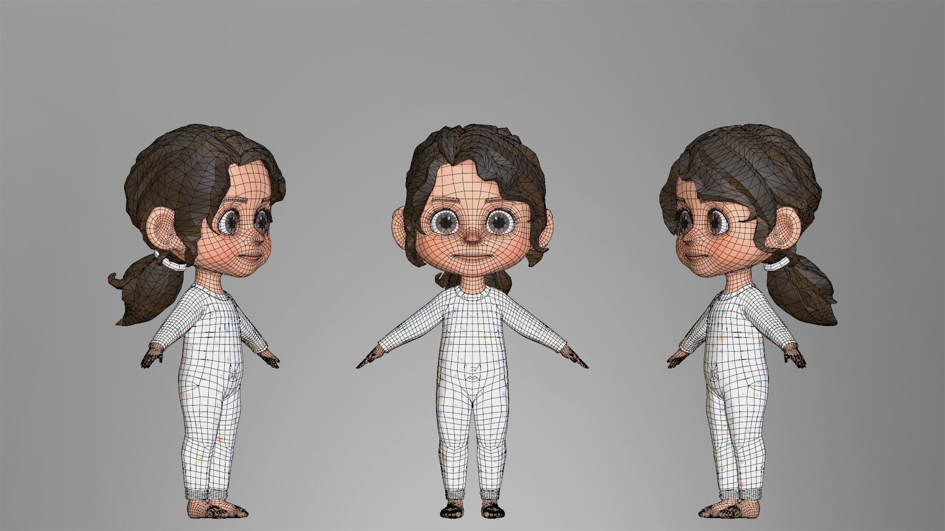 Cartoon Girl Character Low-poly 3D model_8