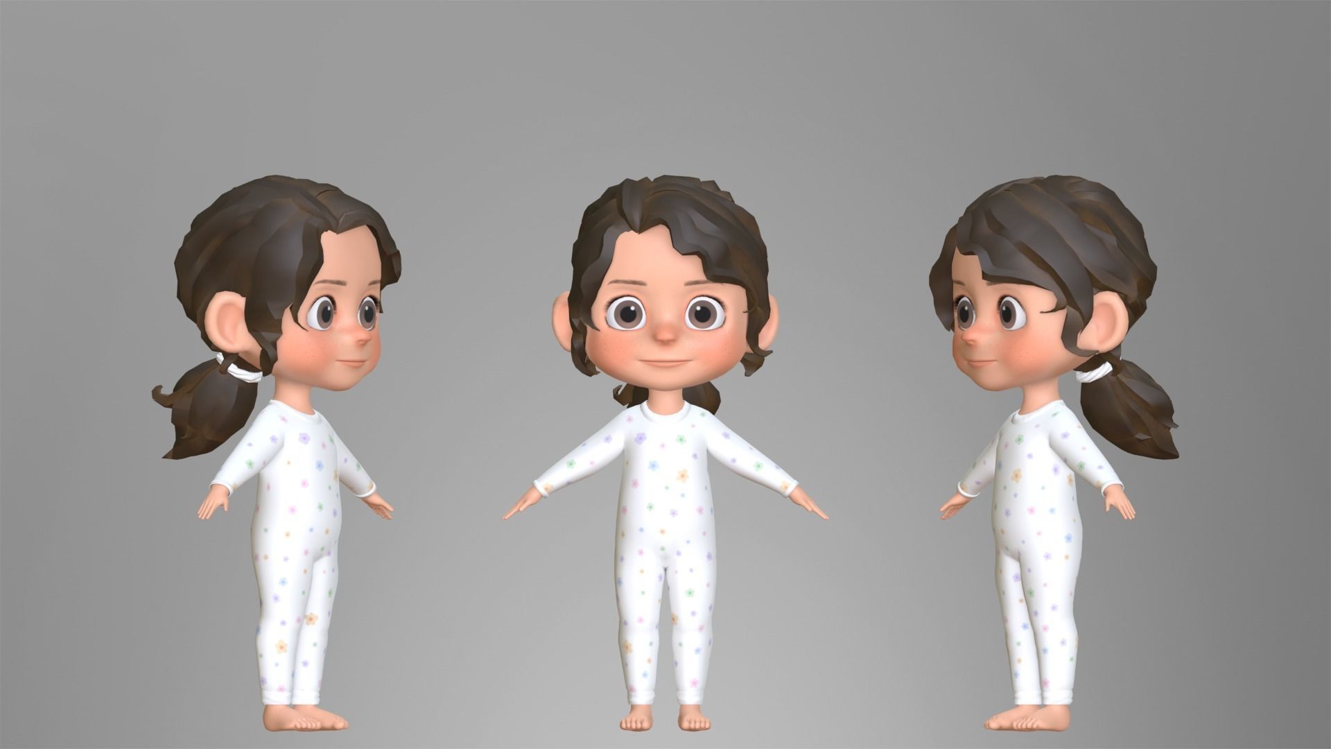 Cartoon Girl Character Low-poly 3D model_5