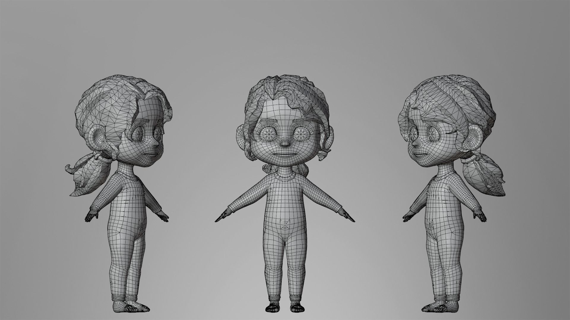 Cartoon Girl Character Low-poly 3D model_7