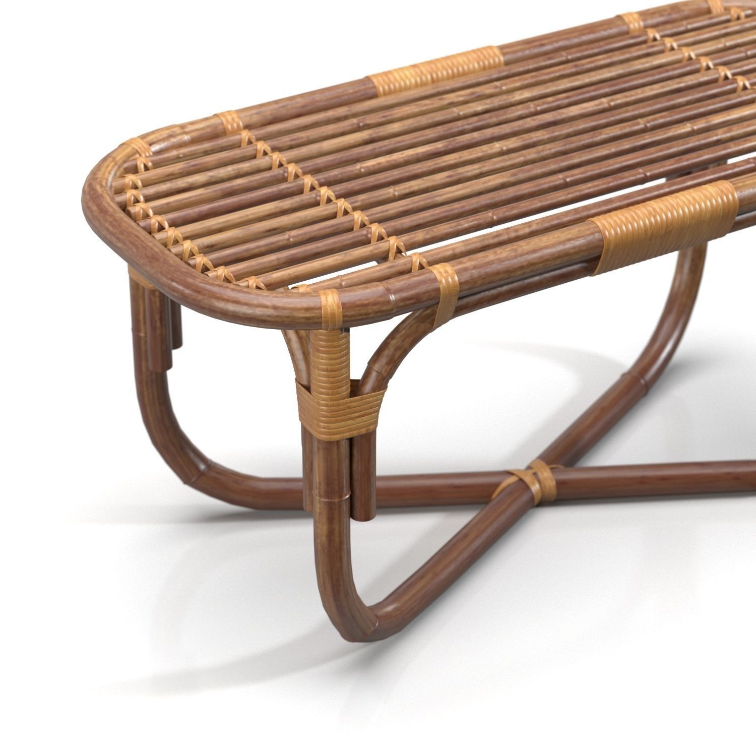 Italian Bamboo and Rattan Bench PBR 3D model_3