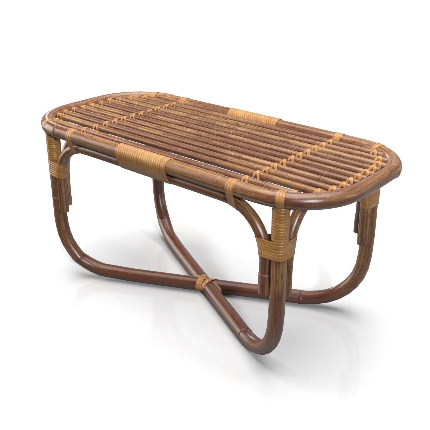 Italian Bamboo and Rattan Bench PBR 3D model_4
