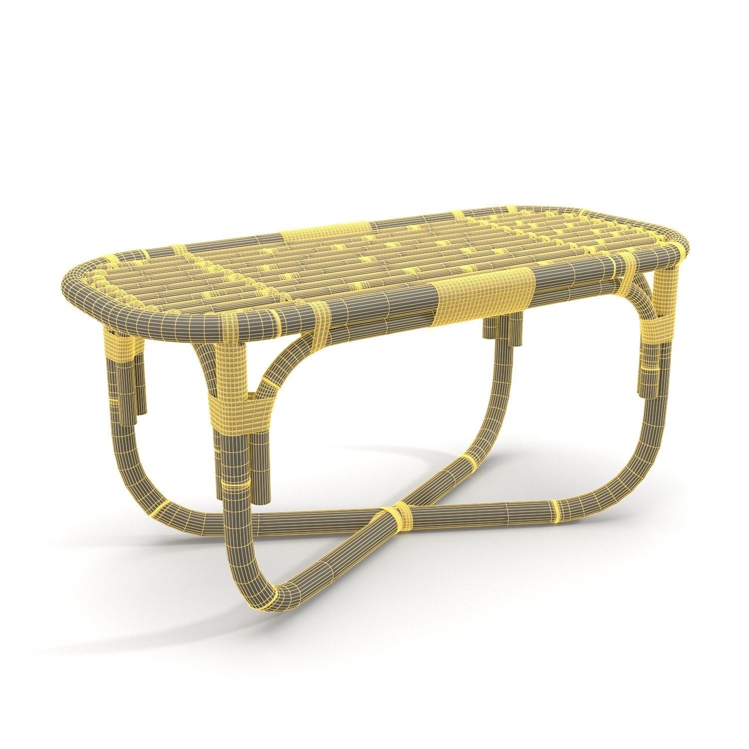 Italian Bamboo and Rattan Bench PBR 3D model_5