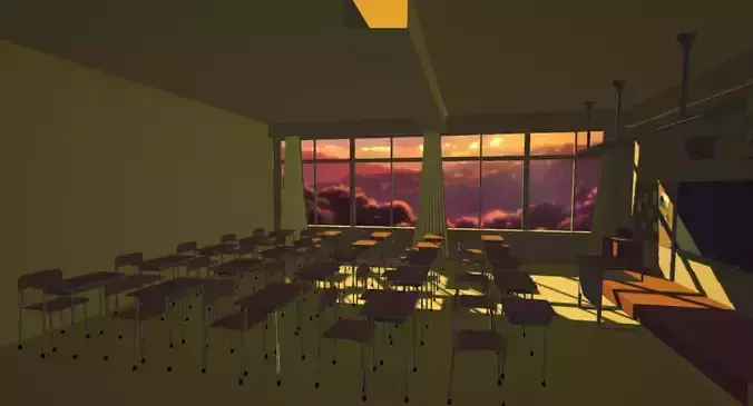 Japanese Anime Style Classroom Low-poly 3D model