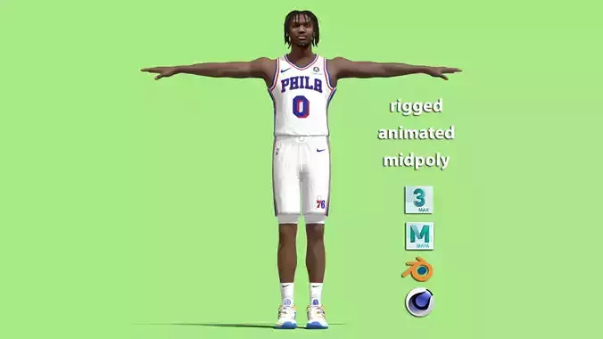 T-Pose rigged Tyrese Maxey Philadelphia 76ers 3D model