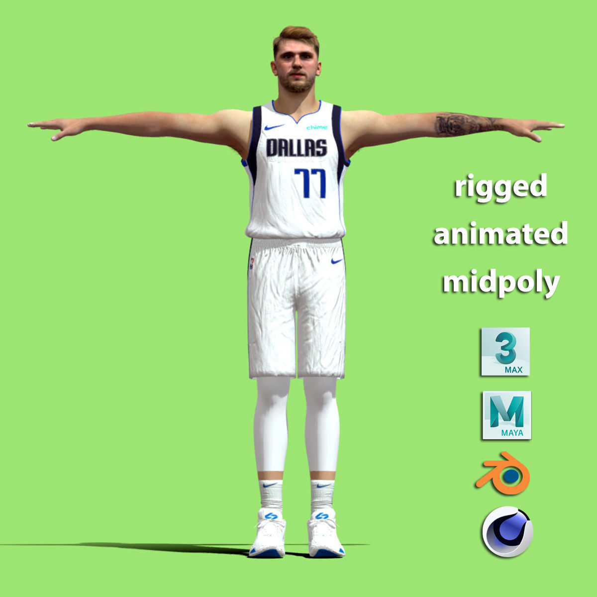 T-Pose rigged Luka Doncic Dallas Mavericks NBA 3D model_1