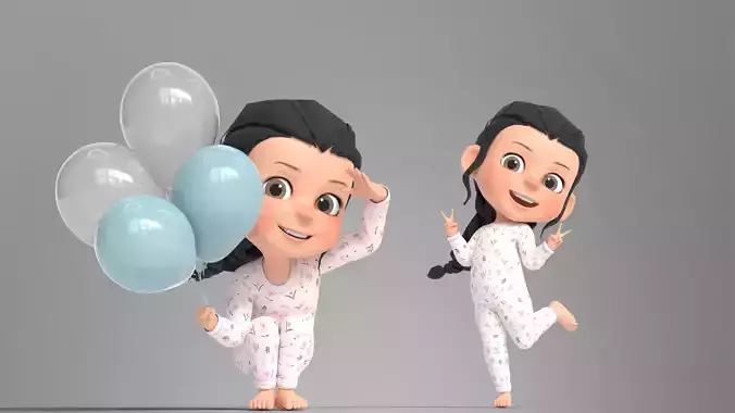 Cartoon Kid Girl Low-poly 3D model