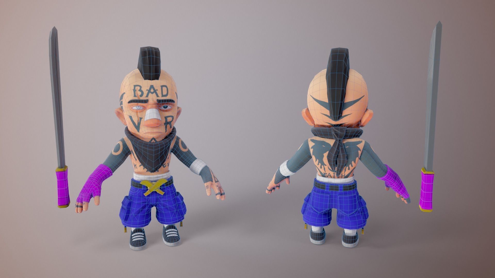 Gang Chibi Mobile Set Low-poly 3D model_8