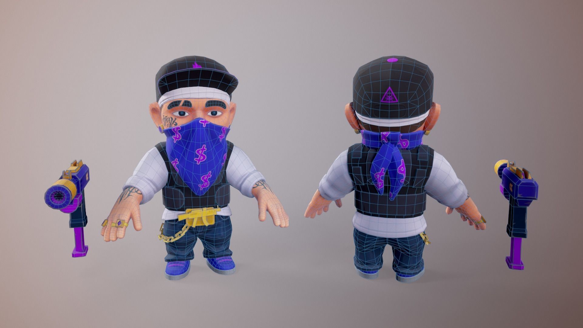 Gang Chibi Mobile Set Low-poly 3D model_14
