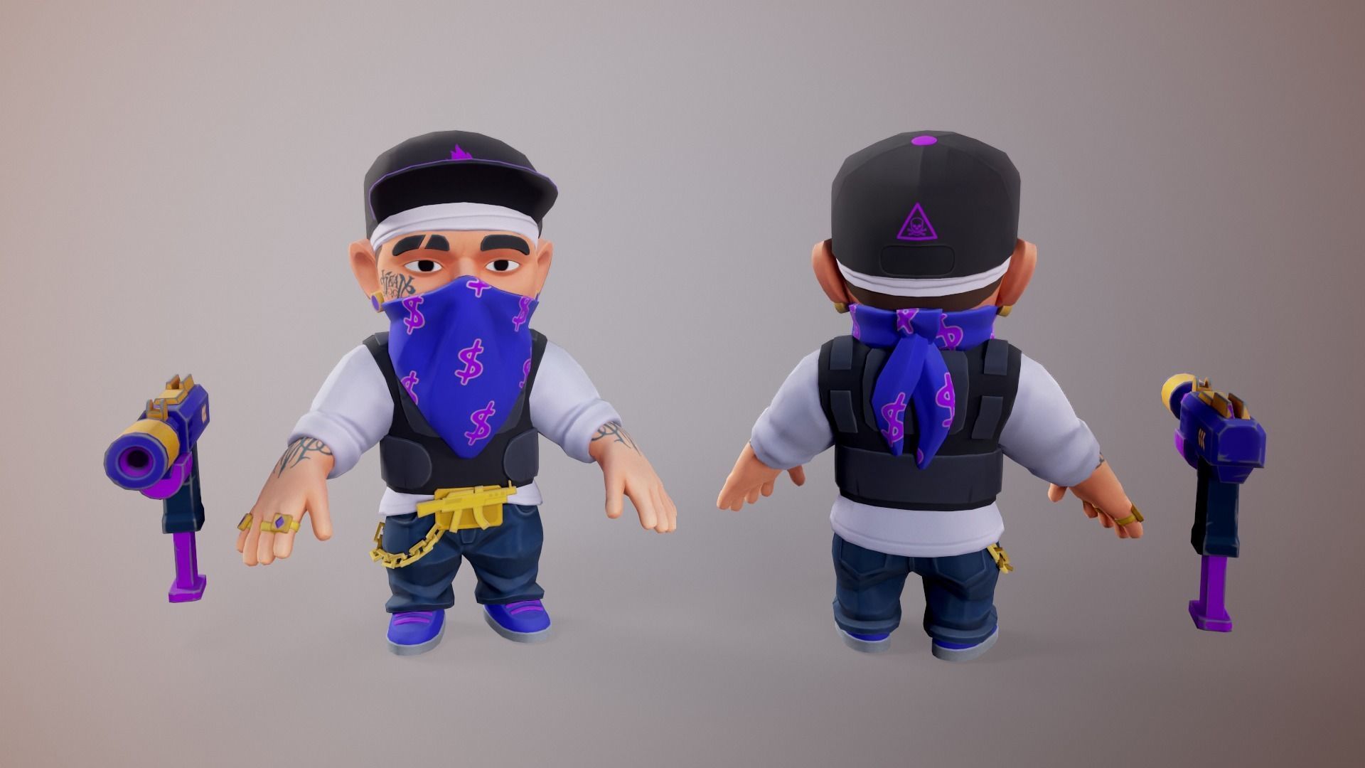 Gang Chibi Mobile Set Low-poly 3D model_13