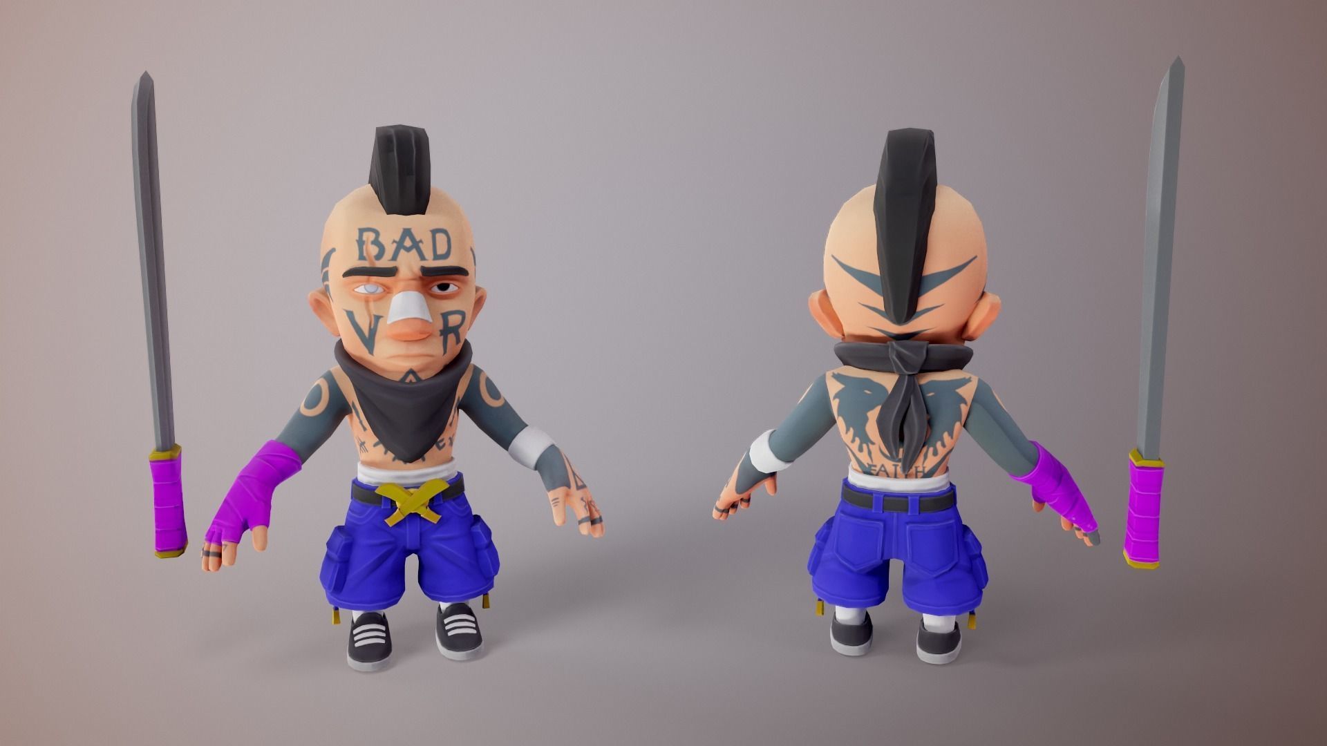 Gang Chibi Mobile Set Low-poly 3D model_7