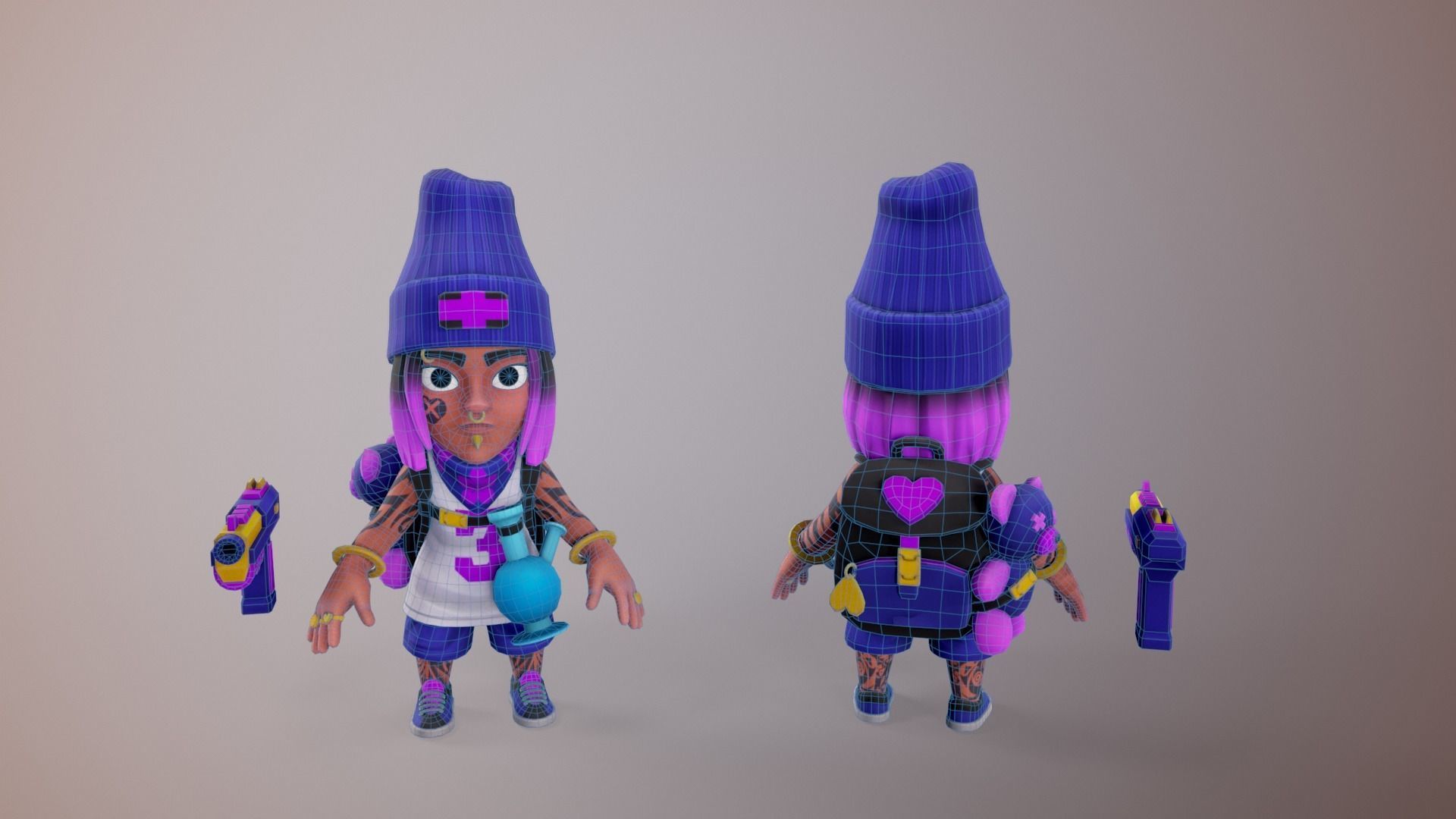 Gang Chibi Mobile Set Low-poly 3D model_12