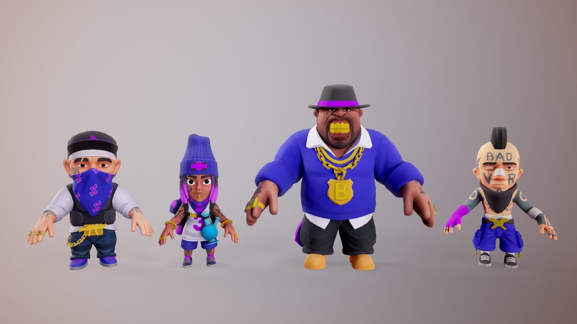 Gang Chibi Mobile Set Low-poly 3D model_6