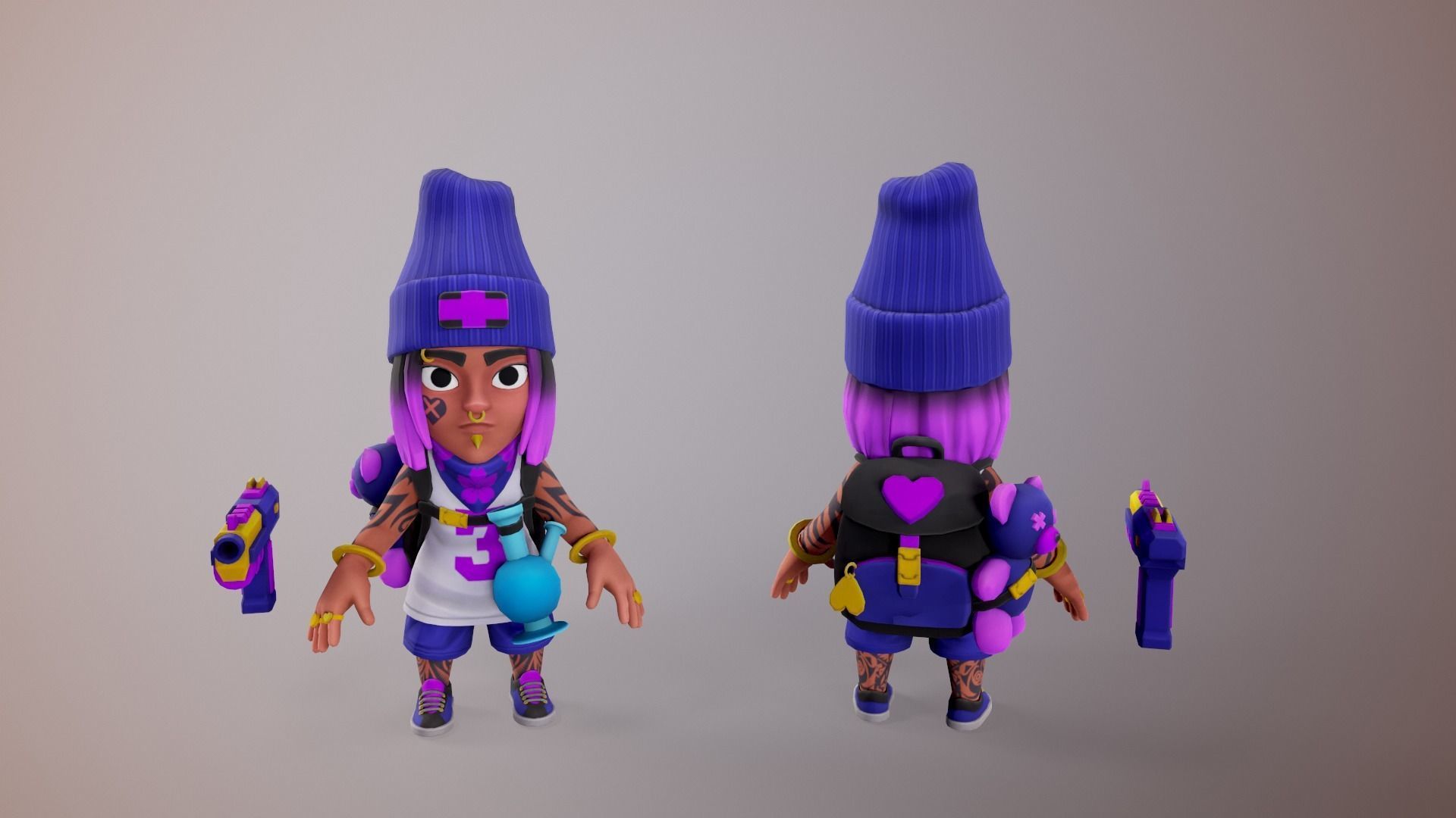 Gang Chibi Mobile Set Low-poly 3D model_11